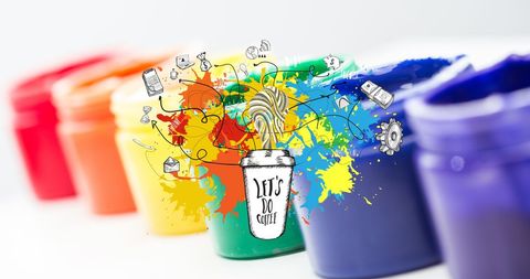 Creative Coffee Concept with Vibrant Paints and Doodles - Download Free Stock Images Pikwizard.com