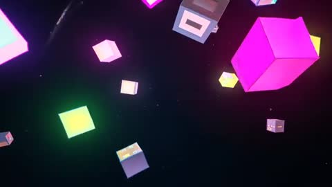 Neon Cubes Drifting Through Starfield Rotating 3D Abstract Looping Background Video