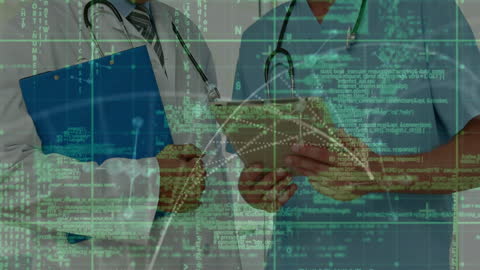 Healthcare Professionals Analyzing Digital Data Interfaces