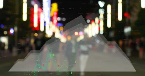 Blended Cityscape with Financial Chart Intricacies at Night