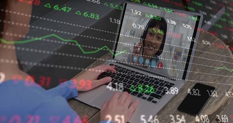 Remote Business Meeting with Digital Financial Charts Overlay