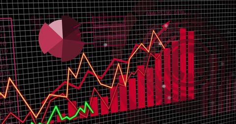 Visualizing financial trends on digital grid background