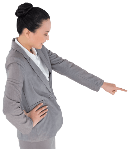 Professional Asian Businesswoman Pointing on Transparent Background