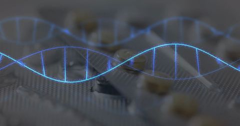 DNA Helix Over Pills Symbolizing Biotechnology in Medicine