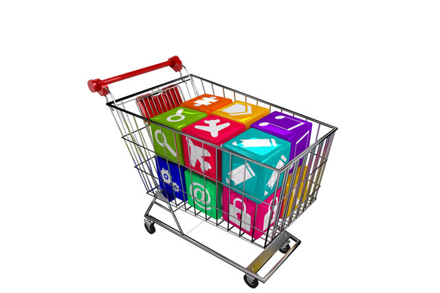 Shopping Trolley With Symbols Cubes on Transparent Background - Download Free Stock Videos Pikwizard.com