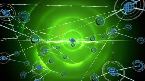 Digital Network Connections on Abstract Green Background