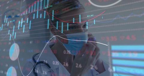 Doctor Overlayed with Financial Graphs Representing Medical Analytics