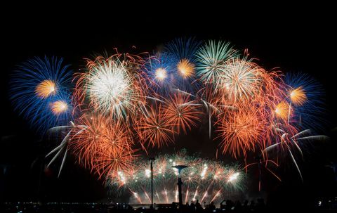 Vibrant Fireworks Display Lighting Up Night Sky Celebration Visual