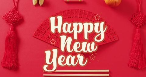 Chinese new year greetings with traditional decorations