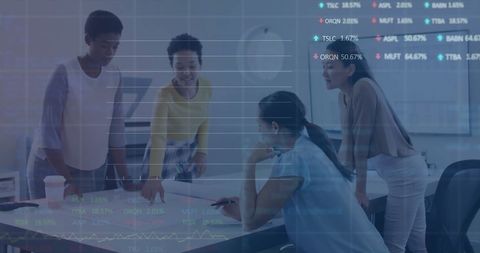 Diverse Team Collaborating on Digital Financial Data Analysis