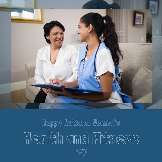 Image depicts a healthcare professional offering support to a female patient during a medical consultation, promoting health and well-being. Ideal for use in articles or campaigns about National Women's Health and Fitness Day, healthcare awareness, medical blogs, patient support programs, and wellness promotions.