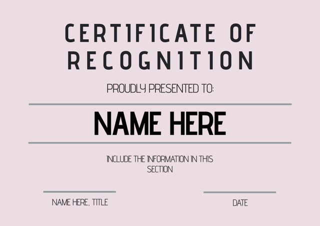 Professional Recognition Certificate Template for Achievements - Download Free Stock Templates Pikwizard.com