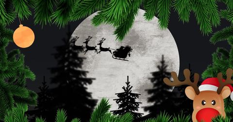 Magical Christmas Night with Santa's Sleigh Silhouette Over Moon - Download Free Stock Images Pikwizard.com