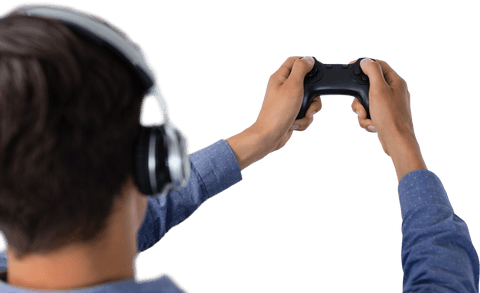 transparent view young man playing video game wearing headphones - Download Free Stock Videos Pikwizard.com