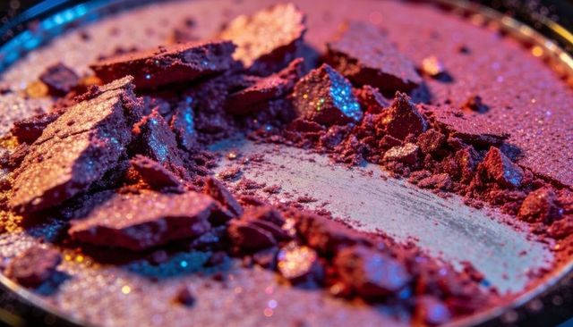 Shimmering crushed magenta eyeshadow macro close-up showing glittery pigment and texture