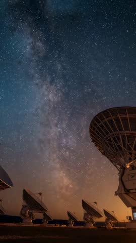Vertical Time-Lapse Recording Radio Telescope Array beneath Milky Way Starfield for Mobile Video