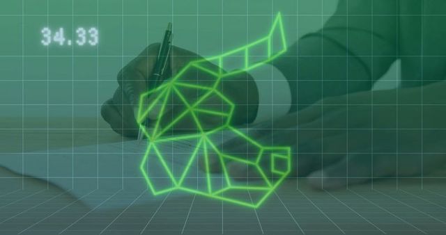 Finance professional with neon bull symbolizing market dynamics