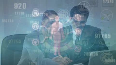 Digital Media Icons Overlay Technology and Businessmen