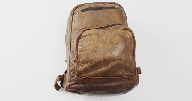 Vintage Leather Backpack in Brown with Multiple Pockets - Download Free Stock Images Pikwizard.com