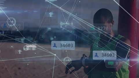 African American Runner with Futuristic Data Visualization