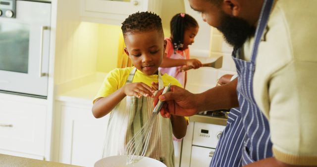 Father and Children Cooking Together in Bright Kitchen - Download Free Stock Images Pikwizard.com