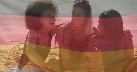 Friends Enjoying Beach Day Relaxation with Laughter and Sunshine