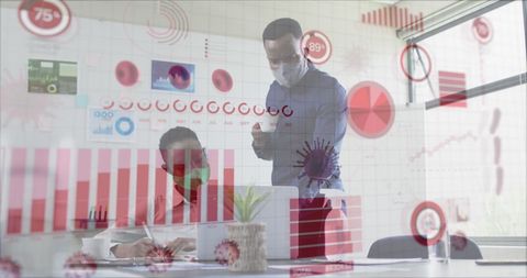 Digital Financial Data Interface over Business Team Analyzing Reports