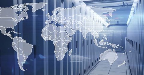 Global Technology Overlay in High-Tech Server Room - Download Free Stock Images Pikwizard.com