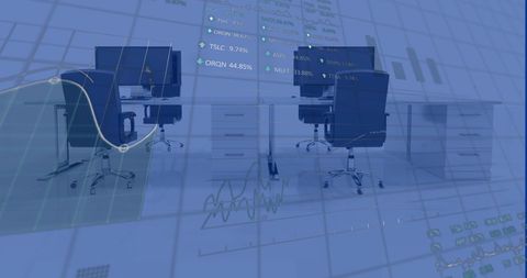 Financial Data Overlay in Modern Office Environment - Download Free Stock Images Pikwizard.com