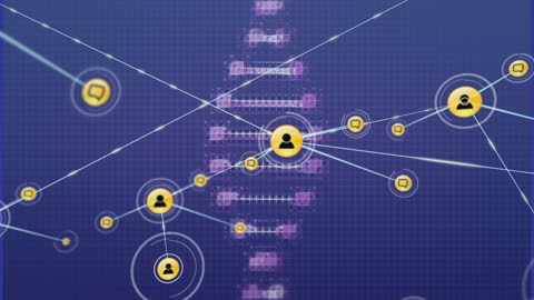 Digital Network and DNA Strand with User Icons