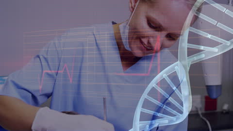 Dentist Examining Patient with Digital DNA Overlay Concept