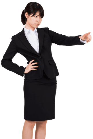 Transparent Background Dedicated Asian Businesswoman Pointing Forward
