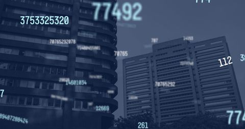 Dynamic Digital Data Streams Over Urban Skyline at Dusk