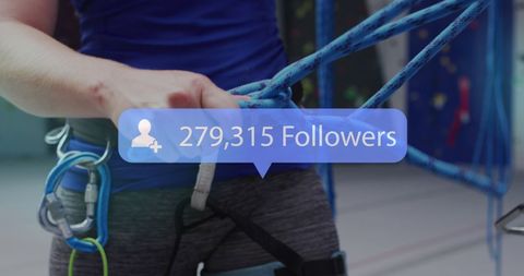 Climber Wears Harness with Social Media Engagement Notification