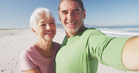 Senior Couple Taking Beach Selfie on Sunny Day - Download Free Stock Images Pikwizard.com