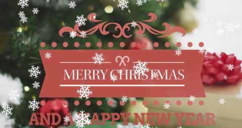 Festive Christmas and New Year Greetings with Falling Snowflakes