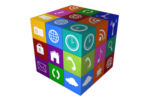 digital cube of icons on transparent background for tech and communication - Download Free Stock Videos Pikwizard.com