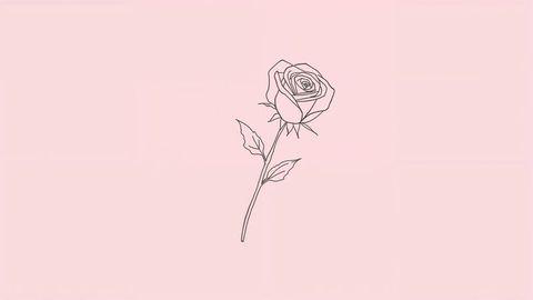 Minimalist line art rose drawing on pink background