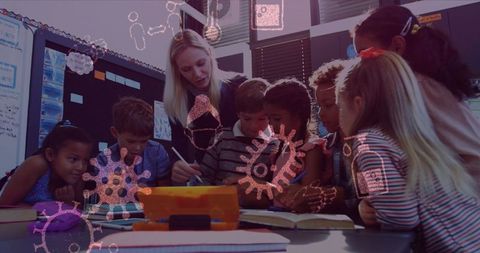 Teacher Engaging With Students Amid COVID-19 Graphics, Pandemic Education Concept