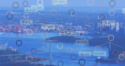 Digital Media Interface Concept Over Urban Cityscape