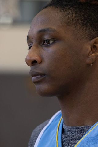 Dedicated athlete in gym focusing before training