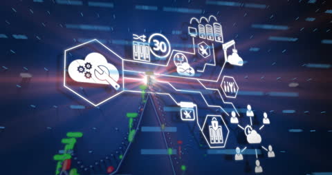 Digital Network Connections and Data Processing Animation Overlay