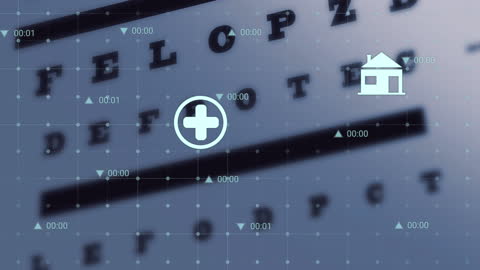 Digital Data Processing Over Eye Exam Chart Icons