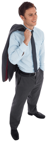 Smiling Transparent Businessman Holding Jacket Over Shoulder