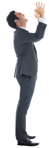 Confident Businessman Joyfully Raising Arms Transparent Background