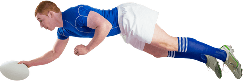 Transparent Action-Packed Rugby Player Scoring Try