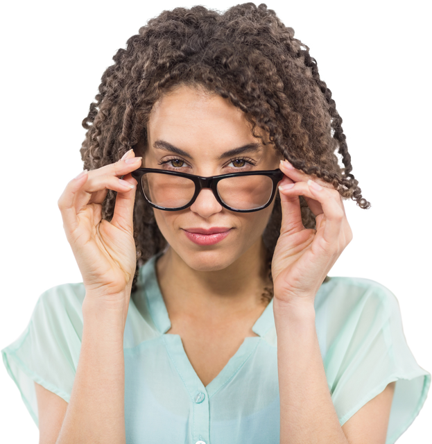 Transparent Background Confident Woman Wearing Glasses with Curly Hair - Download Free Stock Videos Pikwizard.com