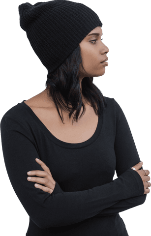 thoughtful young woman in black beanie over transparent background - Download Free Stock Videos Pikwizard.com