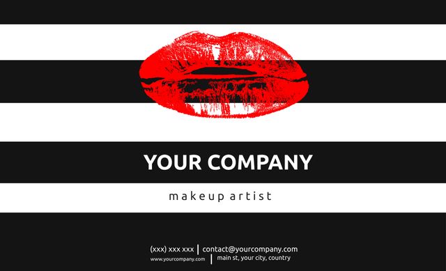 Bold Red Lips on Black and White Stripes Ad for Beauty Services and Makeup Artist Promotion - Download Free Stock Templates Pikwizard.com