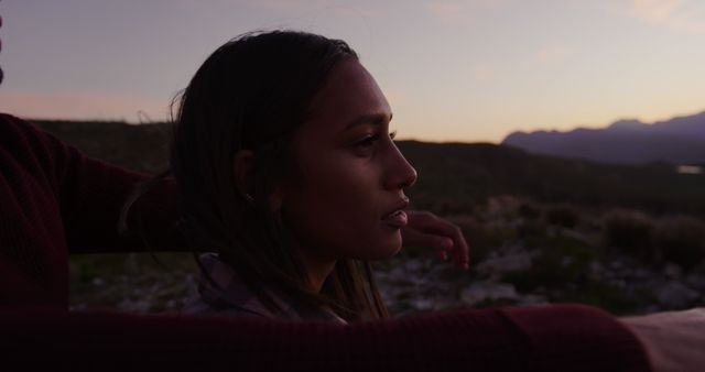 Thoughtful Young Woman at Sunset in Nature - Download Free Stock Images Pikwizard.com